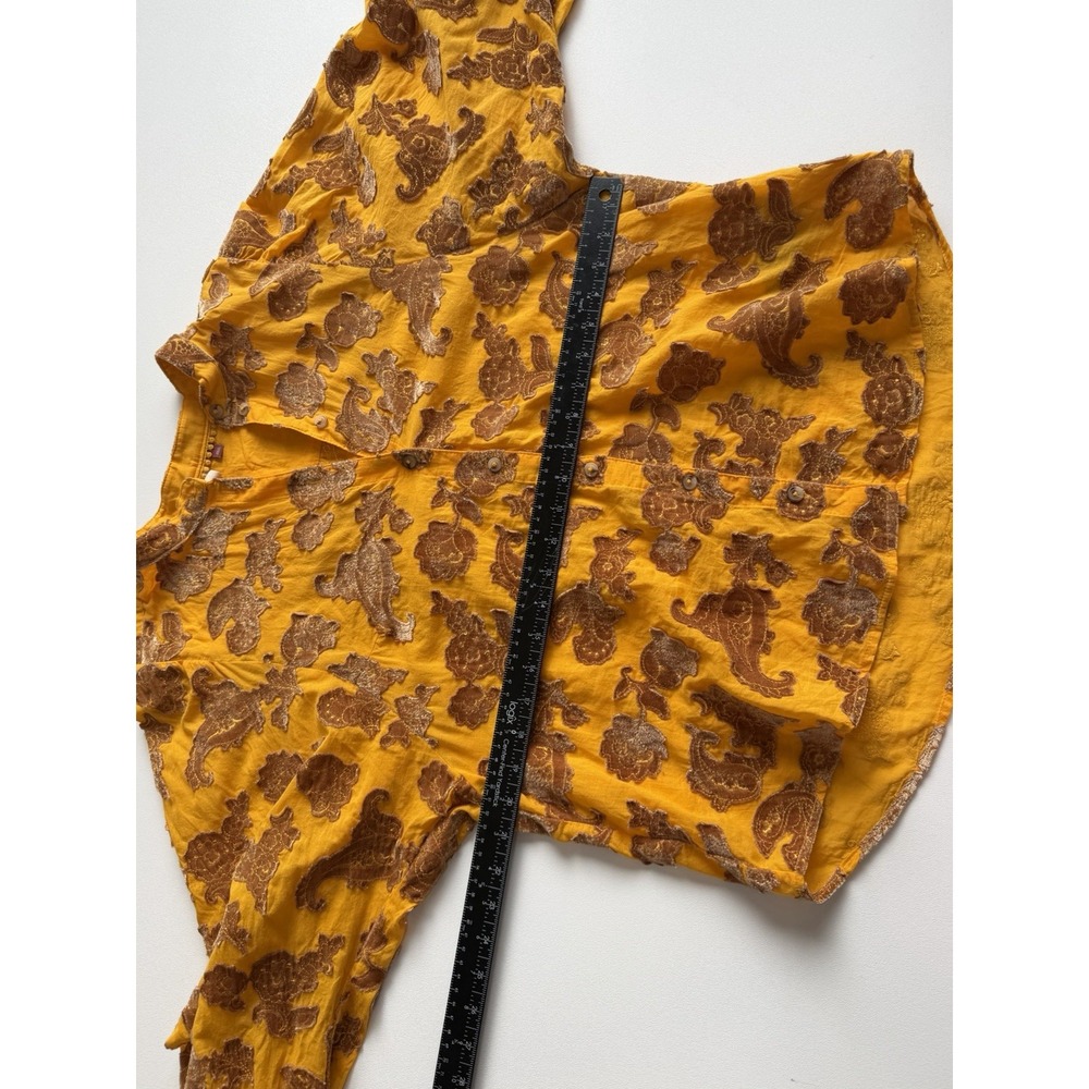 Pilcro Anthropologie Mustard Cotton Velvet Textured Floral Button Up Blouse L - Picture 6 of 8